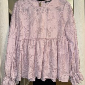 SHEIN Pink Puff Sleeve Blouse with Peter Pan Collar